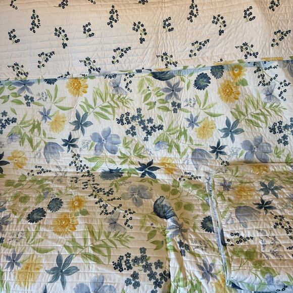 Cynthia Rowley King Size Bedspread & 2 Shams Blue Yellow Green Flowers Quilt - Picture 2 of 10